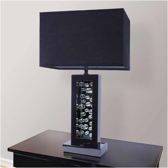 JERFIT Modern LED Table Lamp with Acrylic Bubble Column and Rectangular Shade, Touch Control, Black Finish, Ambient Lighting for Living Room, Bedroom, or Office
