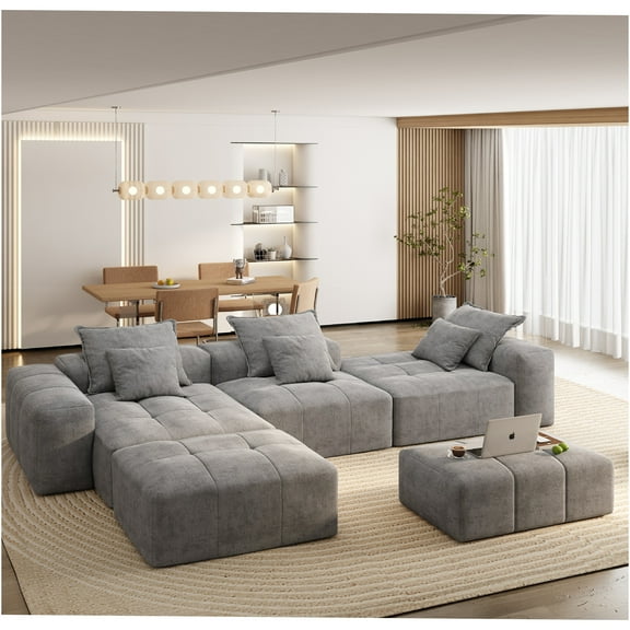 JERFIT Modern Large Modular Sectional Couch with Pillows, DIY Chenille Sofa for Living Room, No Assembly Gray