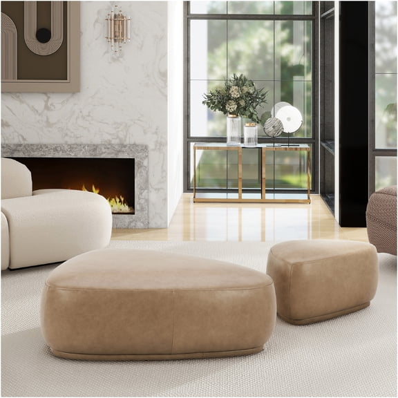 JERFIT Modern Leather Cocktail Ottoman Bench with Storage, Rounded Triangle Tufted Accent Pouf, Foot Rest Stool for Living Room