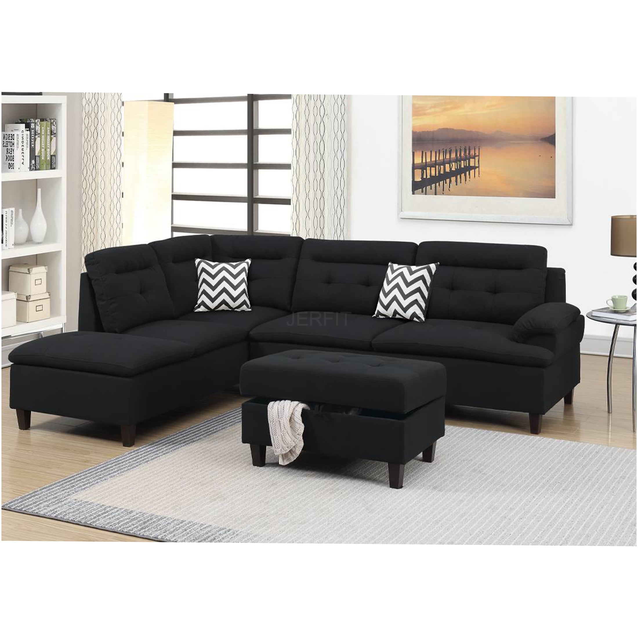 JERFIT Modern Left Facing Chaise Sectional Sofa with Storage Ottoman ...