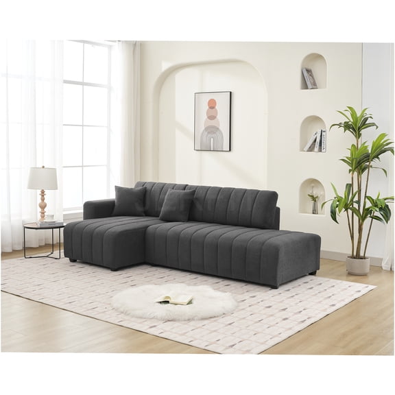 JERFIT Modern Left Facing Sectional Sofa with Chaise, Plush Lamb Wool Upholstery, Dark Gray 3-Seat Contemporary L-Shaped Couch for Living Room