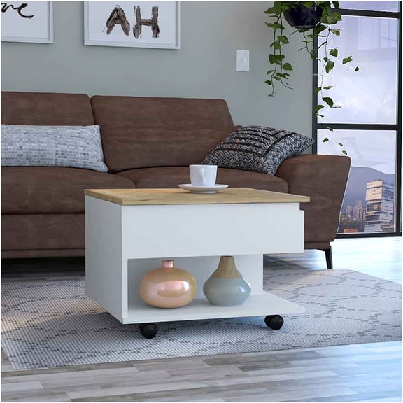 JERFIT Modern Lift Top Coffee Table with Wheels, Lift Top Storage End Table, Multicolor Engineered Wood Sofa Table with Locking Casters and Display Shelf for Living Room