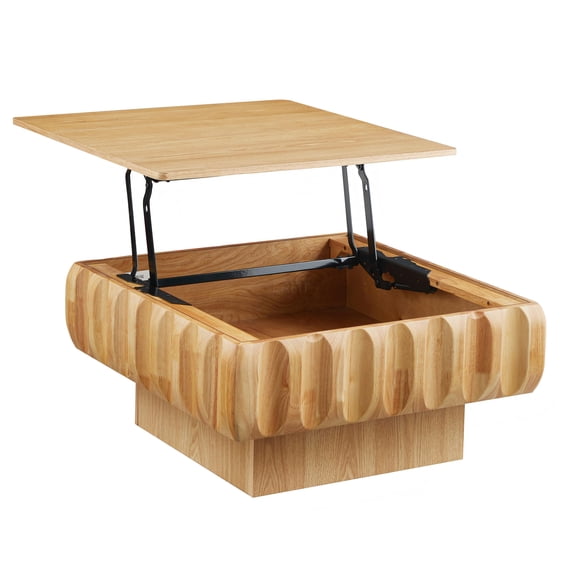JERFIT Modern Lift-Top Coffee Table with Storage, Solid Wood Frame, Natural Ash Veneer Finish for Living Room