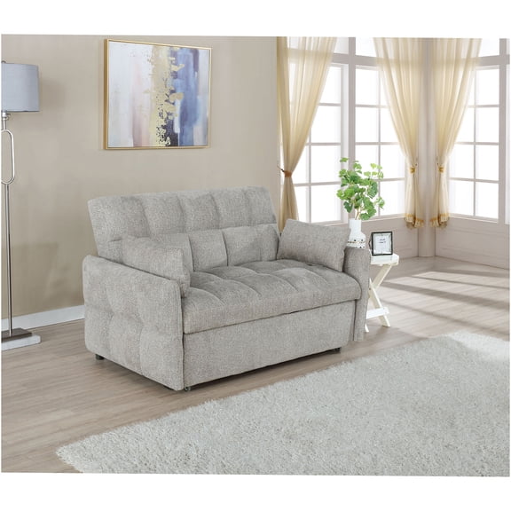 JERFIT Modern Light Grey Sofa Bed with Memory Foam, Tufted Pull Out Sleeper Couch for Small Space, Upholstered Convertible Sofa Bed for Living Room, Apartment, Guest Room