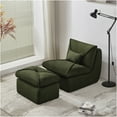 thumbnail image 1 of JERFIT Modern Lounge Chair with Ottoman, Compact Upholstered Sofa in Green Chenille Fabric for Small Spaces, Living Room, Bedroom, Studio, 1 of 10