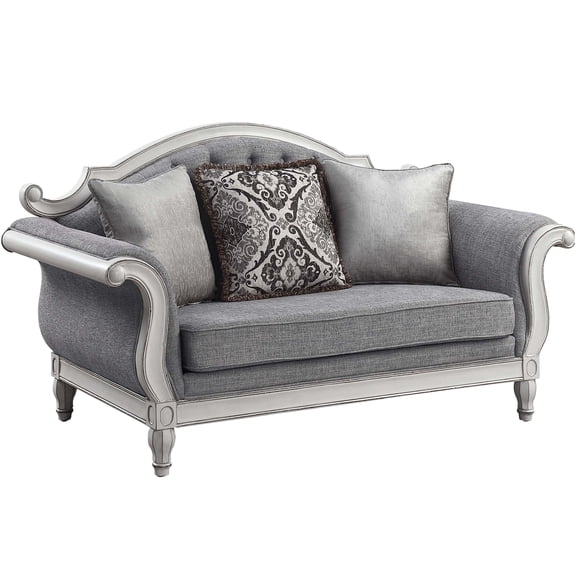 JERFIT Modern Loveseat Sofa with 3 Decorative Pillows, Button Tufted Upholstered Couch for Living Room, Apartment, Gray