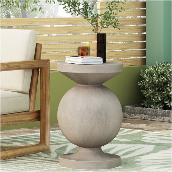 JERFIT Modern Magnesium Oxide End Table, Natural Finish Accent Table for Living Room, Lightweight Pedestal Side Table No Assembly Required
