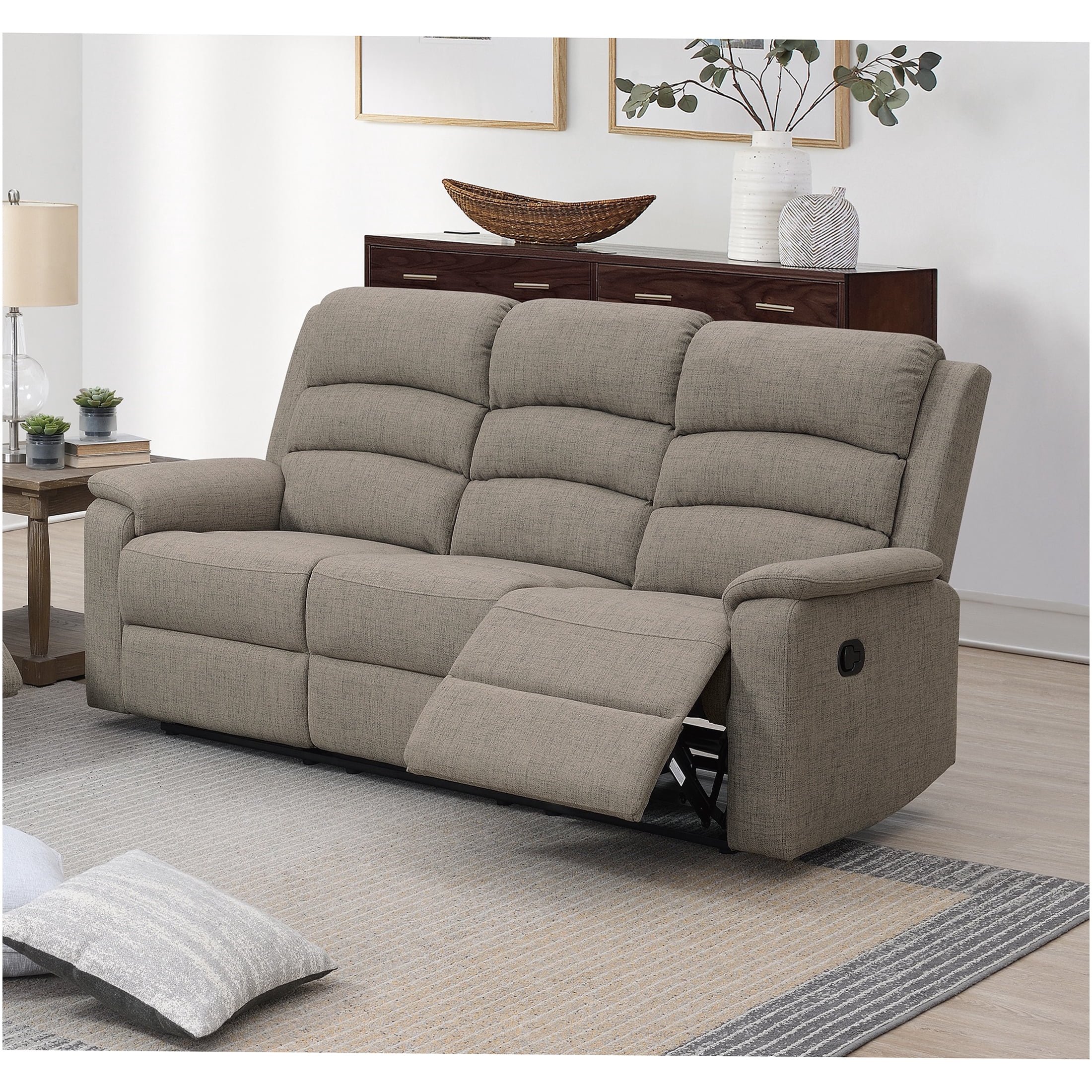JERFIT Modern Manual Recliner Sofa 3 Seater with Padded Headrest, Light ...