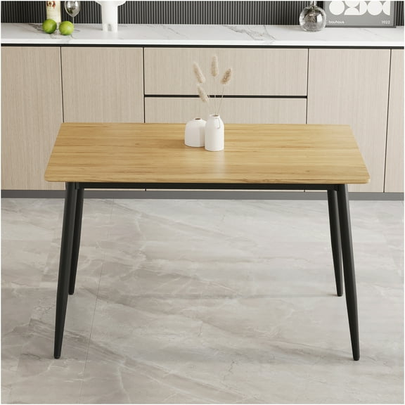 JERFIT Modern Minimalist Dining Table for 4-6 People, Wood Grain MDF Top with Black Metal Legs, Space Saving Kitchen Table for Small Homes, Easy Assembly