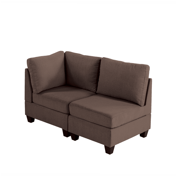 JERFIT Modern Modular Corner Chair and Armless Chair Set, Linen-Like Fabric Upholstered, Coffee Brown