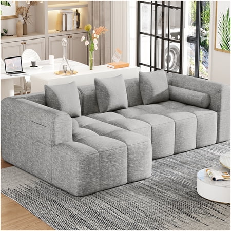 JERFIT Modern Modular Sectional Sofa with Chaise, 101.2 Inch L-Shaped Couch, Soft Chenille Fabric, Deep Seating for Living Room, Light Grey