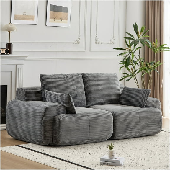 JERFIT Modern Modular Sofa with Memory Foam, Corduroy 2-Piece Sectional Couch for Living Room, Deep Seat Loveseat, Pet Friendly, Grey