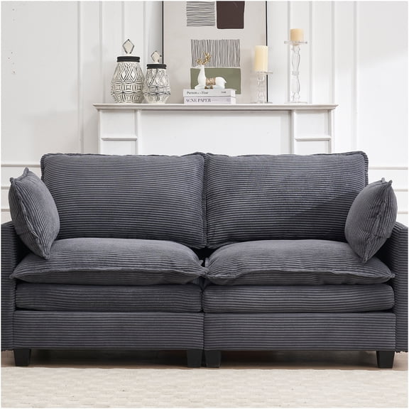 JERFIT Modern Modular Velvet U-Shaped Sofa with Pillows, Deep Seating C2 Couch for Living Room, Dark Gray