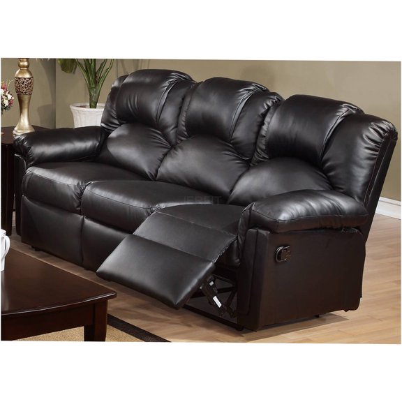 JERFIT Modern Motion Recliner Sofa, Black Faux Leather 3-Seater Couch with Push-Back Reclining for Living Room