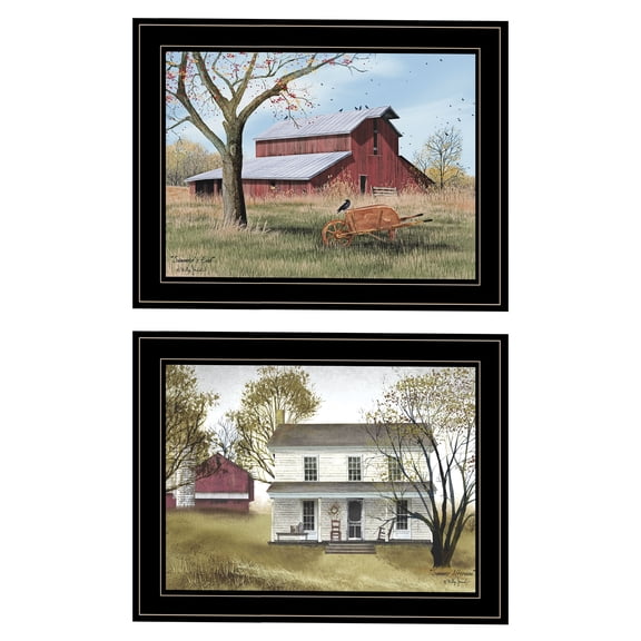 JERFIT Modern Multicolor Canvas Wall Art Set, Billy Jacobs "Summer's End" Framed Vignette Print, 2-Piece Ready to Hang Living Room Decor