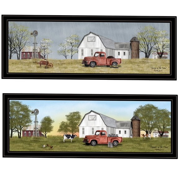 JERFIT Modern Multicolor Framed Wall Art Set of 2, Spring Summer Seasonal Farmhouse Decor for Living Room Bedroom, Ready to Hang Printed Canvas Picture