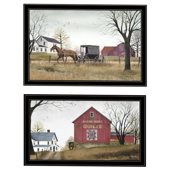 JERFIT Modern Multicolor Framed Wall Art Set of 2, Billy Jacobs Vignette Prints on Paper, Ready to Hang Home Decor for Living Room Bedroom