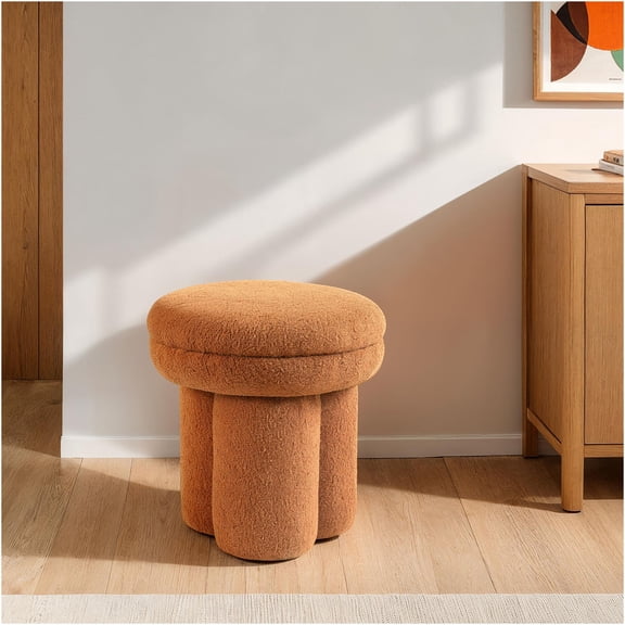 JERFIT Modern Mushroom Accent Chair, Plush Teddy Fabric Ottoman Stool with Pedestal Base for Living Room, Bedroom, Brown