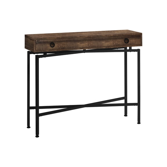 JERFIT Modern Narrow Console Table with Drawer, Sofa Table for Entryway, Brown Wood Laminate Top & Black Metal Frame, Small Hallway Accent Table with Storage