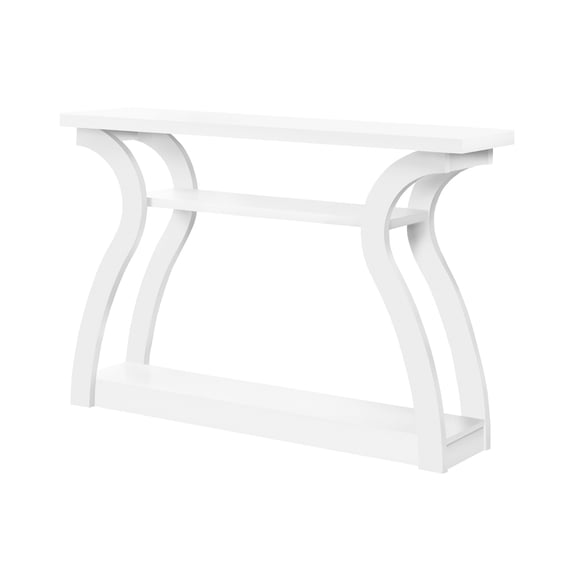 JERFIT Modern Narrow Console Table with 3-Tier Curved Design, White Laminate Accent Table for Entryway, Hallway, Living Room or Bedroom