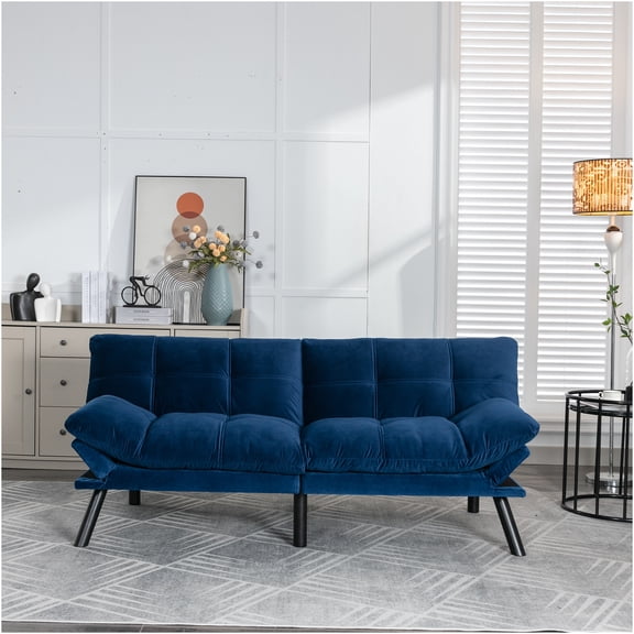 JERFIT Modern Navy Blue Convertible Sofa Bed, 2-in-1 Folding Sleeper with Adjustable Backrest for Small Space