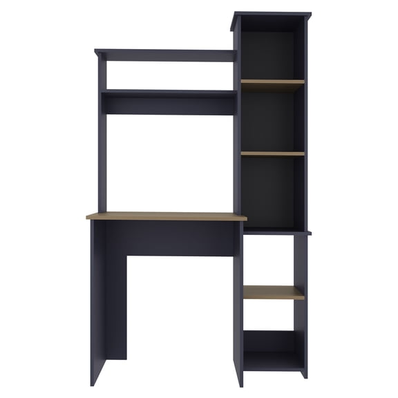 JERFIT Modern Navy Blue Writing Desk with Drawer, Particle Board Computer Desk, Rounded Corner Study Table for Home Office, Nordic Style Legs