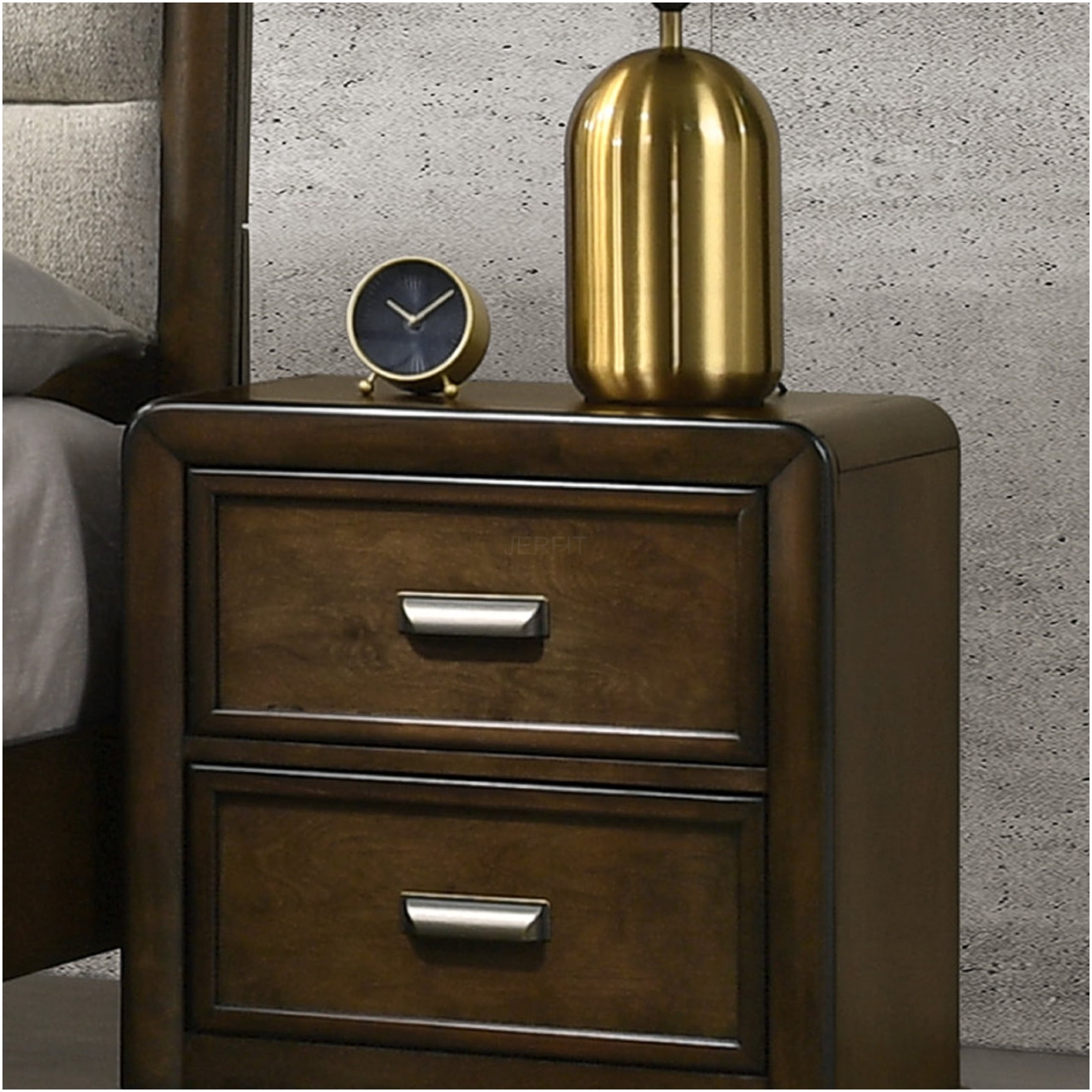 JERFIT Modern Nightstand with 2 Drawers, Dark Brown Wood Bedside Table ...