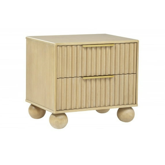 JERFIT Modern Nightstand with 2 Drawers, Fluted Fronts & Rounded Legs, Light Oak Bedside Table for Contemporary Bedroom