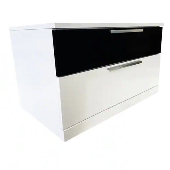 JERFIT Modern Nightstand with 2 Drawers, High Gloss White and Black Bedside Table, Engineered Wood Bedroom Storage Cabinet
