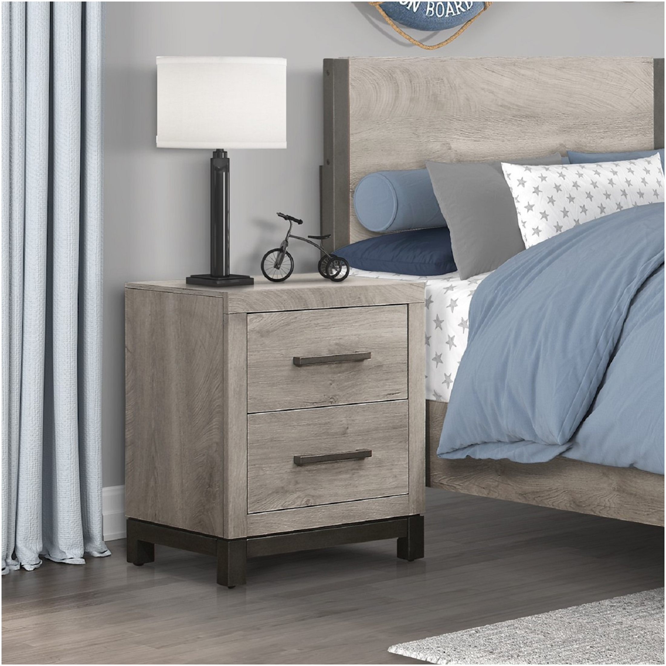 JERFIT Modern Nightstand with 2 Drawers, Light Gray Wood Bedside Table ...