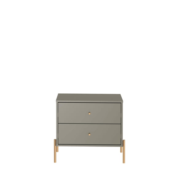 JERFIT Modern Nightstand with 2 Drawers, Sage Gray Bedside Table with Gold Knobs & Legs, MDF Frame for Bedroom, Living Room