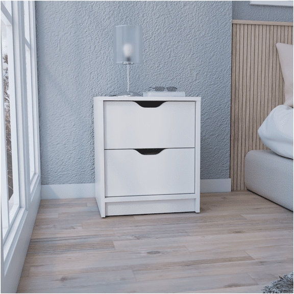 JERFIT Modern White Nightstand with 2 Drawers, Pull-Out Side End Table for Bedroom Living Room, Compact Storage Cabinet