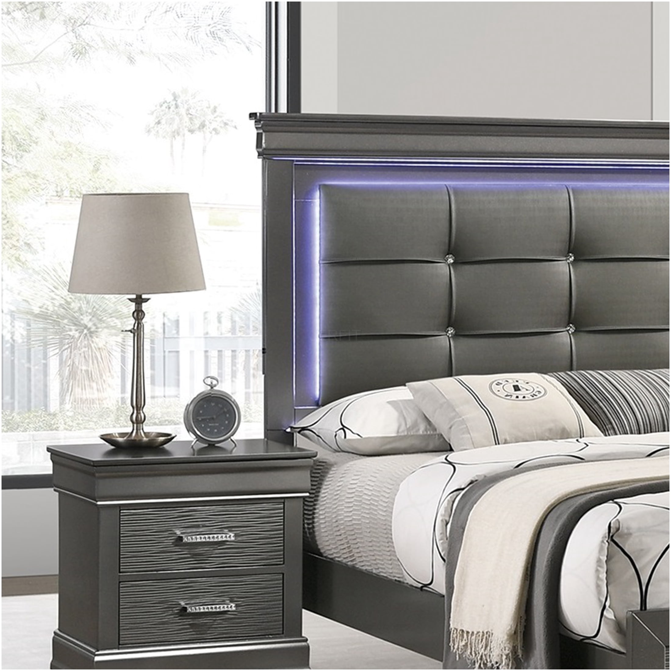 JERFIT Modern Nightstand with 2 Drawers, Solid Wood Bedside Table, Grey ...