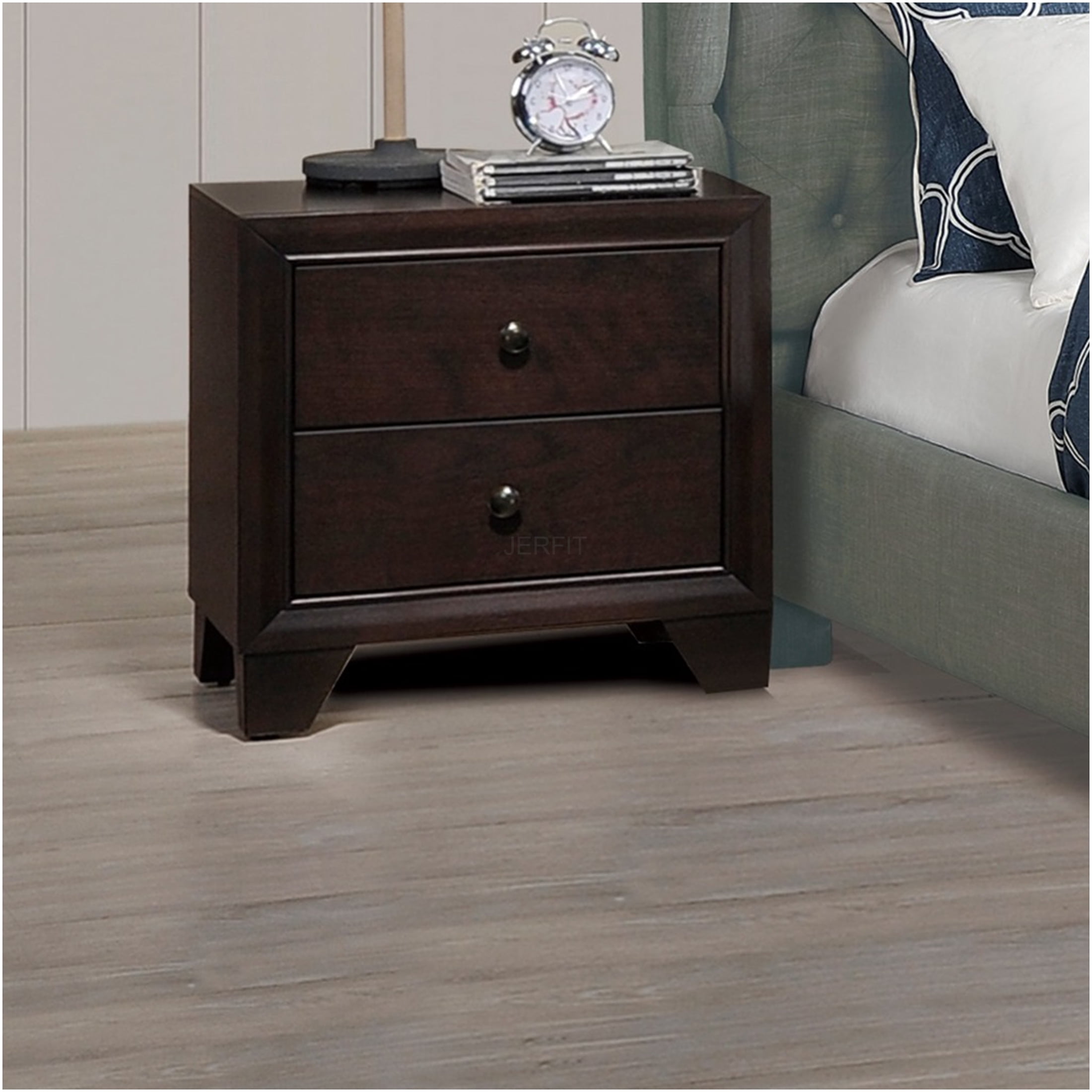 JERFIT Modern Nightstand with 2 Drawers, Solid Wood Bedside Table for ...