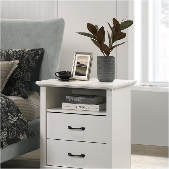 JERFIT Modern Nightstand with Charging Station, 2-Drawer Bedside Table with USB-A & USB-C Ports, White Finish, Compact Storage Cabinet