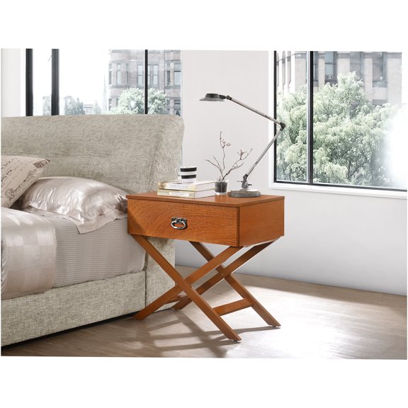 JERFIT Modern Nightstand with Drawer, Croc Textured Oak Finish Bedside Table, Particle Board Storage End Table for Bedroom, Assembly Required