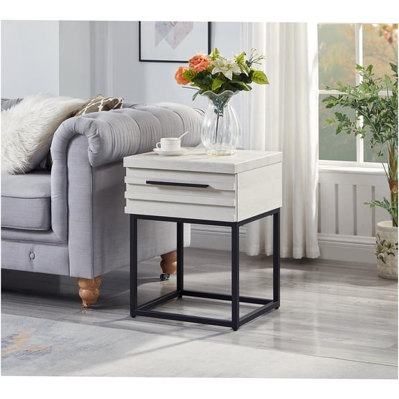 JERFIT Modern Nightstand with Drawer, Small End Table for Living Room, White Storage Side Table with Metal Base