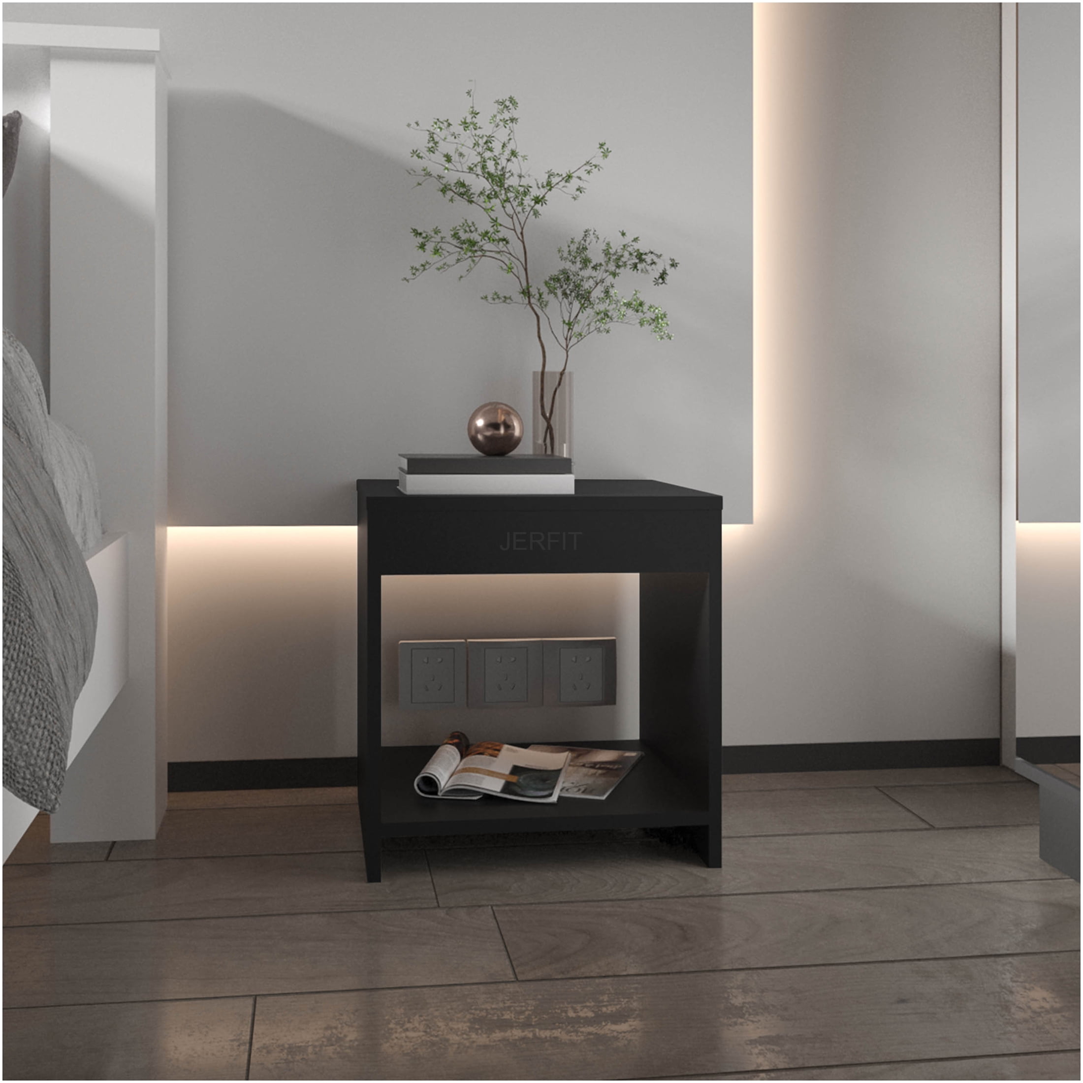 JERFIT Modern Nightstand with Shelf, 16.5 Inch Small Bedside Table ...