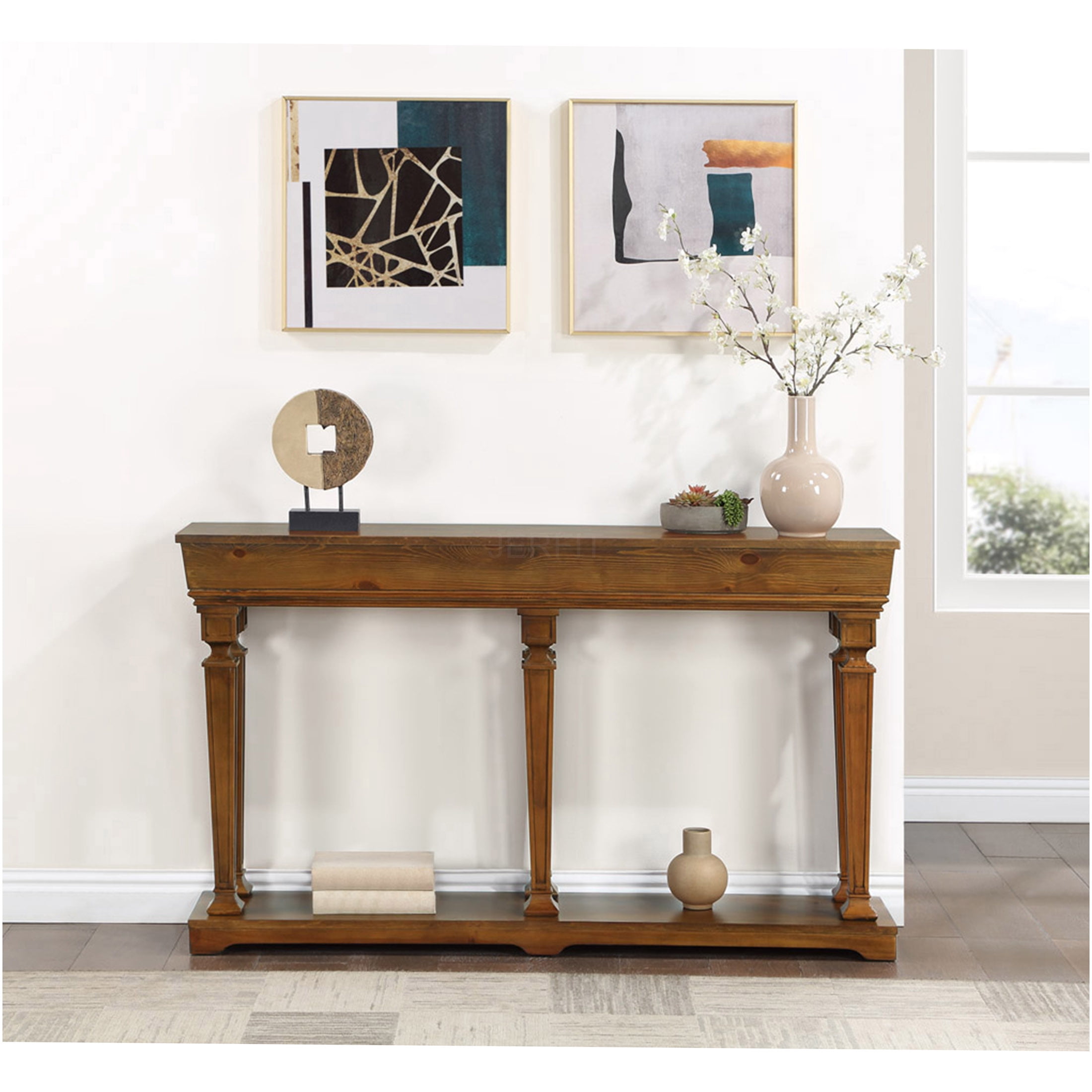 JERFIT Modern Oak Finish Console Table with Shelf, Sofa Table for Living Room, Entryway Hallway, Farmhouse & Contemporary Design