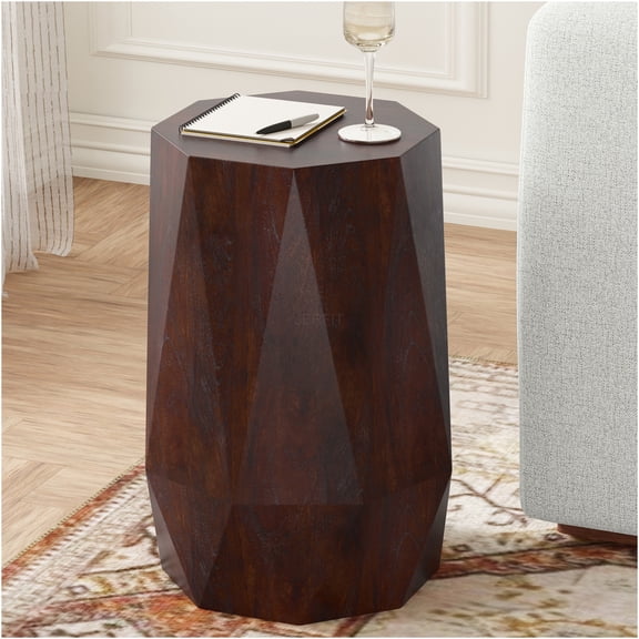 JERFIT Modern Octagon Side Table, Walnut Brown Acacia Wood End Table for Living Room, Bedroom & Office, No Assembly Required