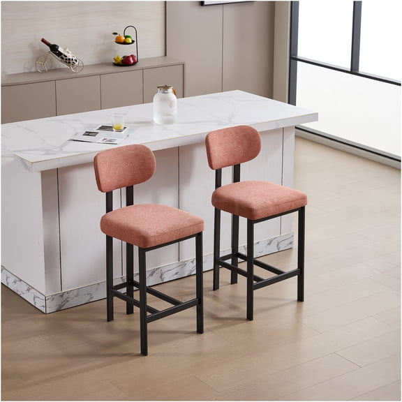 JERFIT Modern Orange Fabric Bar Stools Set of 2, Upholstered Counter Height Swivel Kitchen Island Stools with Metal Legs for Dining, Bar Decor
