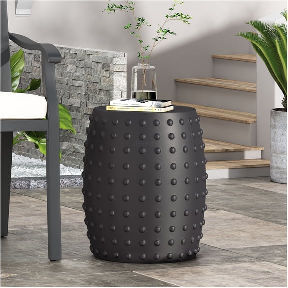 JERFIT Modern Outdoor Concrete Side Table, Lightweight Magnesium Oxide Accent Table Indoor Outdoor Use, No Assembly Required, Matte Black Finish