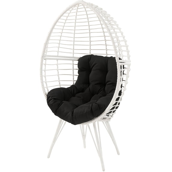 JERFIT Modern Outdoor Patio Lounge Chair with Removable Cushion, White and Black Wicker Garden Seating for Deck, Poolside