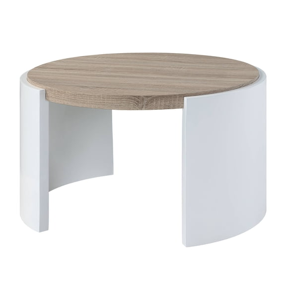 JERFIT Modern Oval Coffee Table, High Gloss Finish Oak White Living Room Center Table with 45mm Thick Top for Small Space