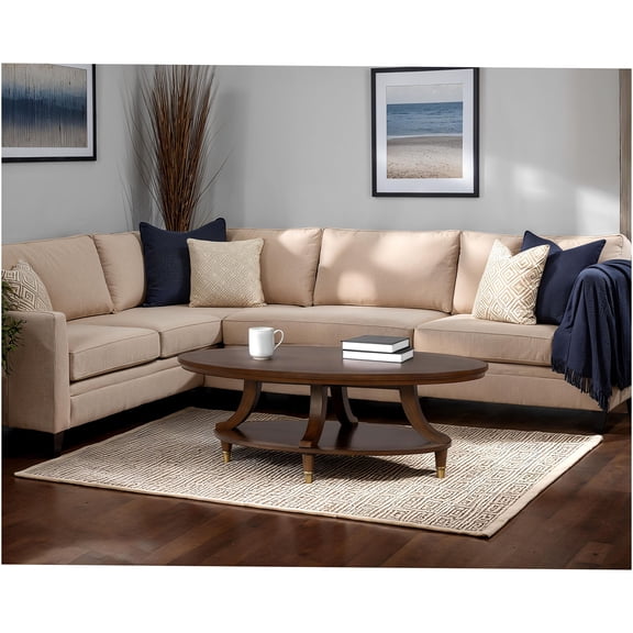 JERFIT Modern Oval Coffee Table with Gold Legs, Dark Cherry Finish Cocktail Table for Living Room