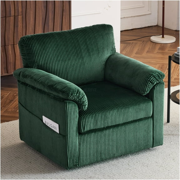 JERFIT Modern Oversized Swivel Lounge Chair with Plush Cushions, 360 Rotating Chenille Armchair for Living Room, Bedroom, Office or Apartment, Comfortable Reading Sofa Chair in Green