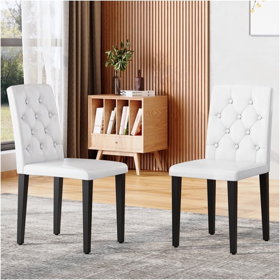 JERFIT Modern PU Leather Dining Chairs Set of 2, White Upholstered Side Chairs with Ergonomic Backrest and Sturdy Metal Legs for Kitchen, Dining Room, Restaurant