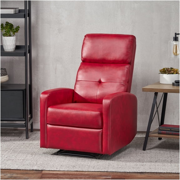 JERFIT Modern PU Leather Recliner Chair with Lever Mechanism, Comfortable Single Sofa for Living Room, Bedroom, Red