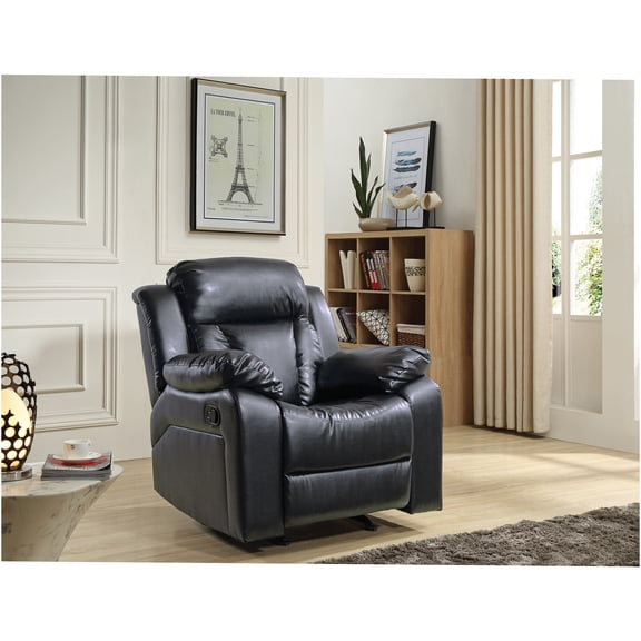 JERFIT Modern PU Leather Recliner Chair with Padded Arms, Single Black Accent Chair for Living Room, Bedroom, Office