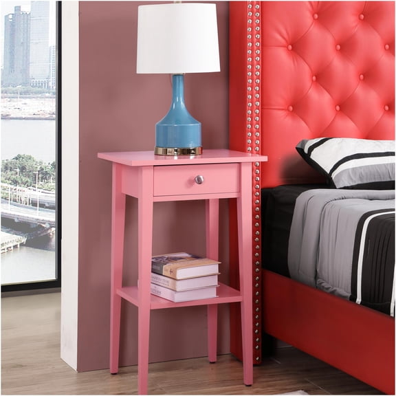 JERFIT Modern Pink Nightstand with Drawer, Compact Bedside Table for Small Spaces, Particle Board Accent Cabinet with Easy Assembly